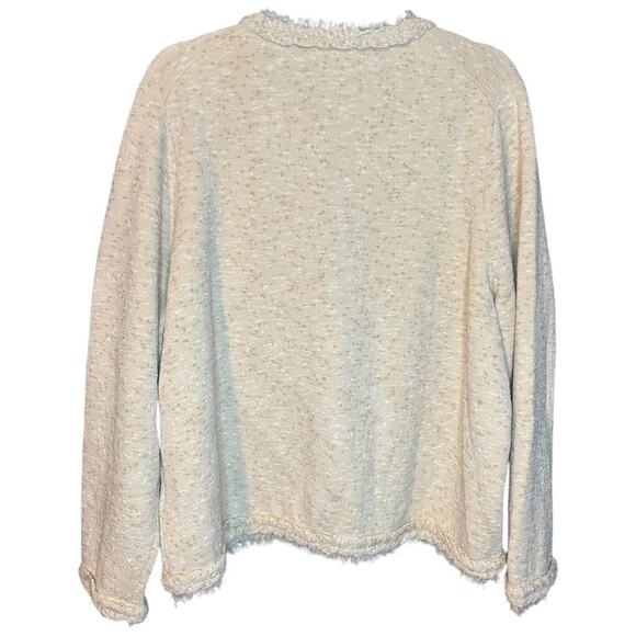 J.Crew Cream Bouclé Fringe Sweater Jacket 2X NWT Gold Button Blazer - Picture 6 of 8